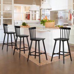 Black Solid Wood Barstool Set Of 4 