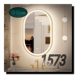 Keonjinn Oval LED Bathroom Mirror 20x32 Inch, Gold Beveled Metal Frame, Frontlit & Backlit Bathroom Mirror with 3 Color Tempurature, Dimmable Lighted 