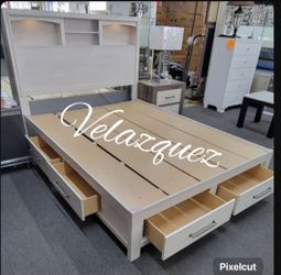 ✅️✅️Queen Platform Bed - Bookcase Headboard with Built-In LED Lights✅️✅️