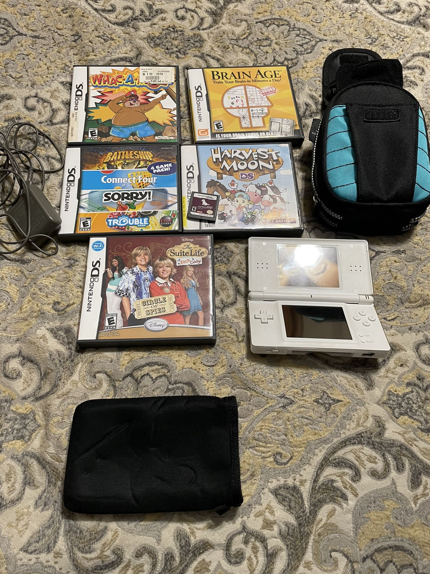 Nintendo DS Lite W Case, Charger And Game Lot