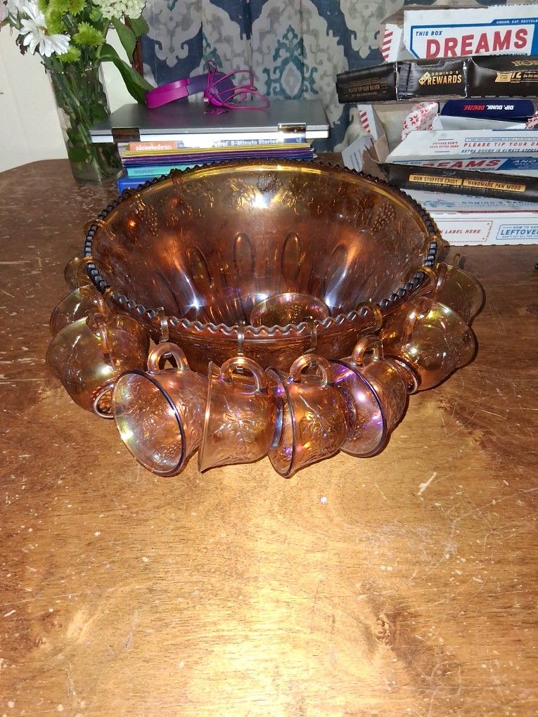 Carnival Glass Punch Bowl Antique 