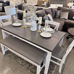 Gorgeous! 6-pc Dining Table Set With Bench New 