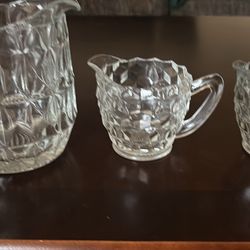 Vintage Jeannette Windsor Diamond Glass Pitcher, Depression Era Creamer Set