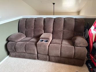 Brown Microfiber Double Recliner Loveseat with Console