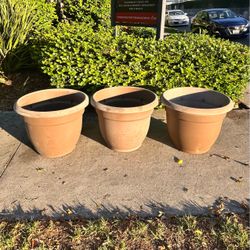 Three XL Plastic pot planters 20” wide x 17” tall