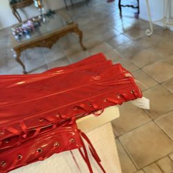 Hot Red latex Dress Strapped Up Corset 