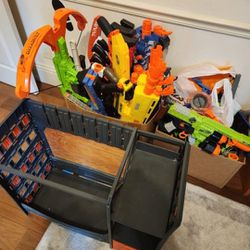 Huge Nerf Collection Of Used Toys For Boys And Teens Rivals Fortnite Etc. With A Storage Shelf