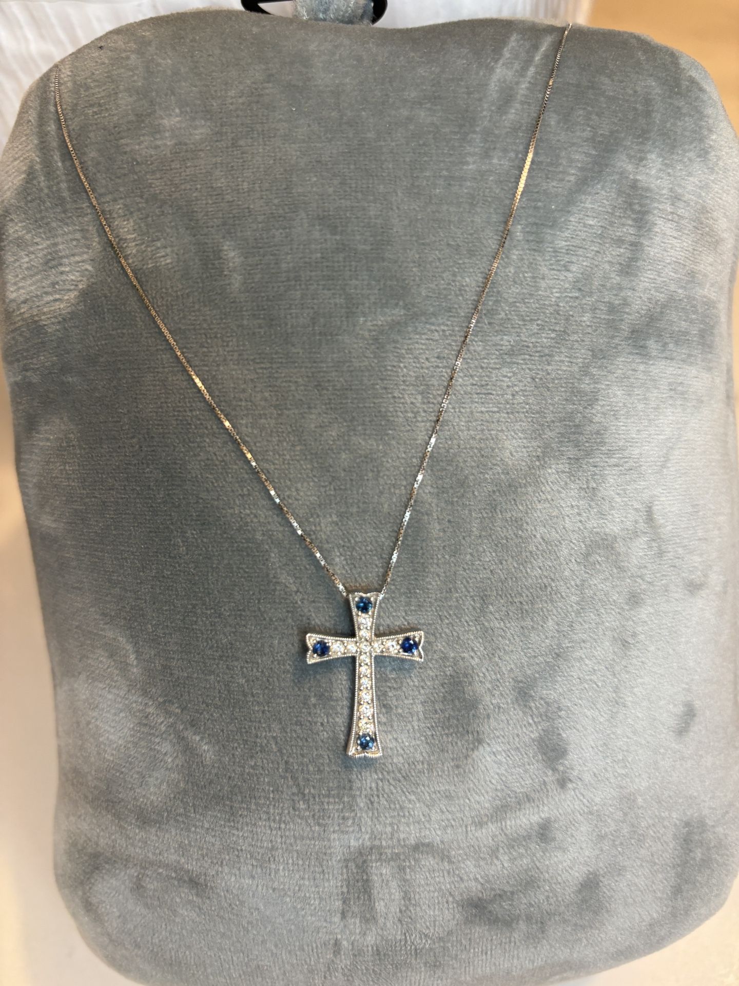 Diamond And Sapphire Cross Pendant Necklace 