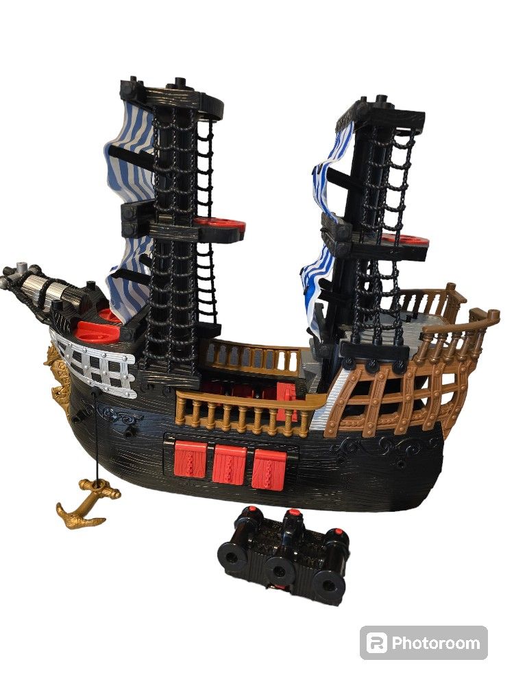 Fisher Price Imaginext Black Pirate Ship 2006 Play Toy Trap Door and Canons