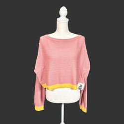 Free People We the Free Rose Blush Yellow Loose Fit Crop Sweater Sz M