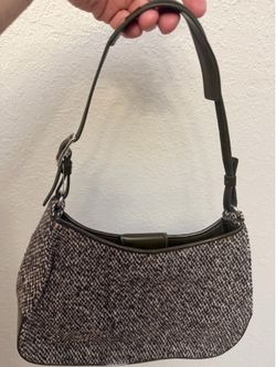 Vintage Coach Tweed Shoulder Bag w/Dark Green Strap & Logo Tag Accent