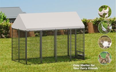 Large Dog Kennel Outdoor Pet Pens Dogs Run Enclosure Animal Hutch Metal Coop Fence with Roof Cover. 7.94'L x 4.13'W x 5.95'H.