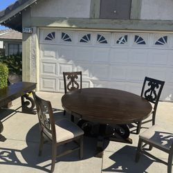 Rustic Dining Table With 4 Chairs And 1 Walk Table 
