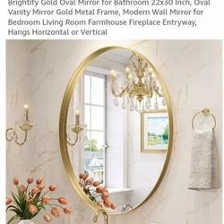 Brightify Gold Oval Mirror for Bathroom 22x30 Inch, Oval Vanity Mirror Gold Metal Frame, Modern Wall Mirror for Bedroom Living Room Farmhouse Fireplac