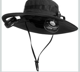 Cooling Fan Hat Rechargeable Wide Brim Hiking Gardening Camping