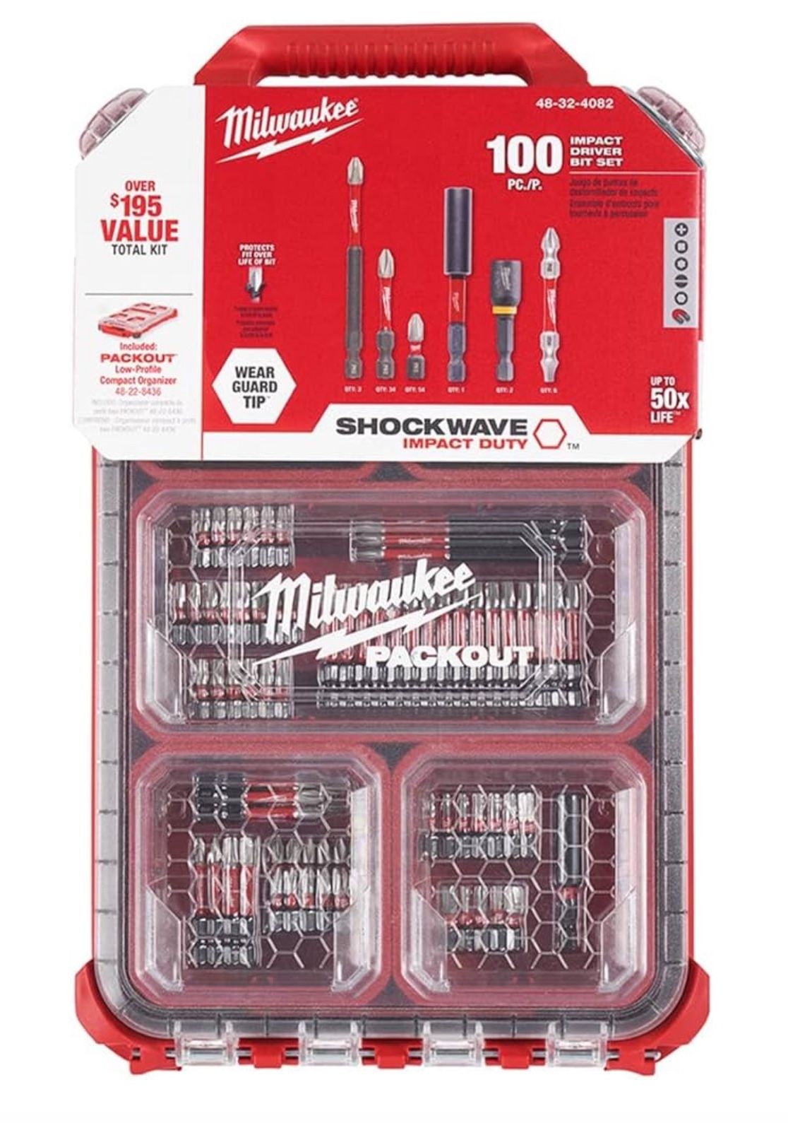 Milwaukee 48-32-4082 Shockwave 100 piece Impact Driver Bit Set Packout Case