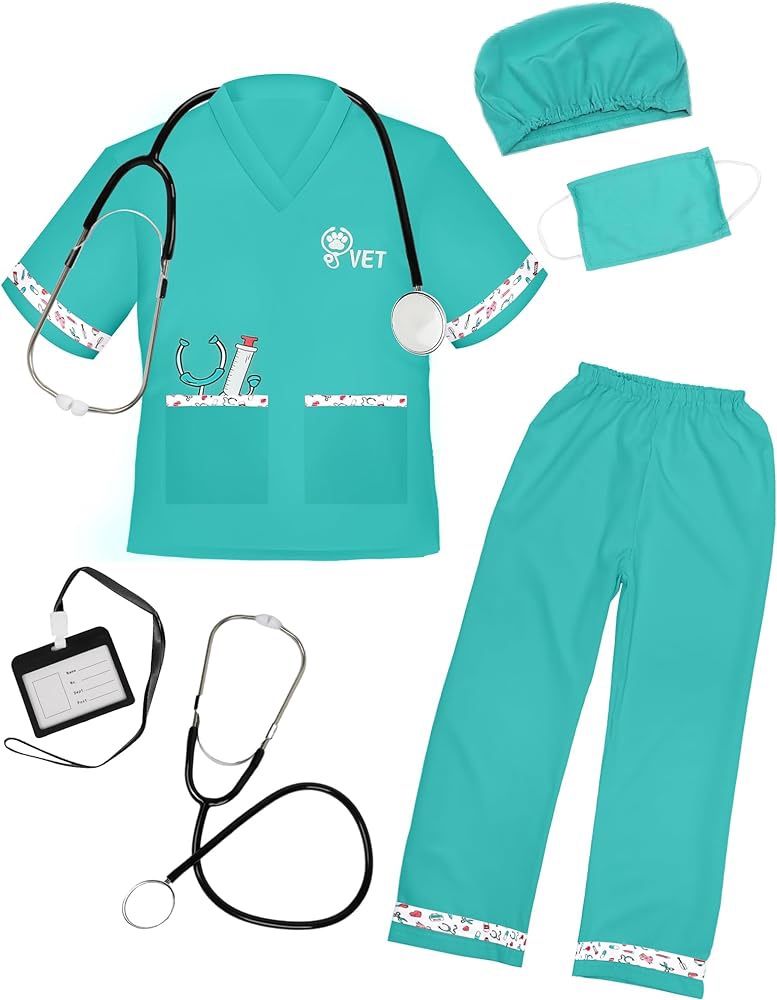 Kids Veterinarian Costume, Kids Doctor Vet Costume Pretend Play Dress Up Set for Career Day