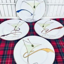 PIER 1 IMPORTS MARTINI AND OLIVE APPETIZER PLATES WITH GOLD RIM, set of 8