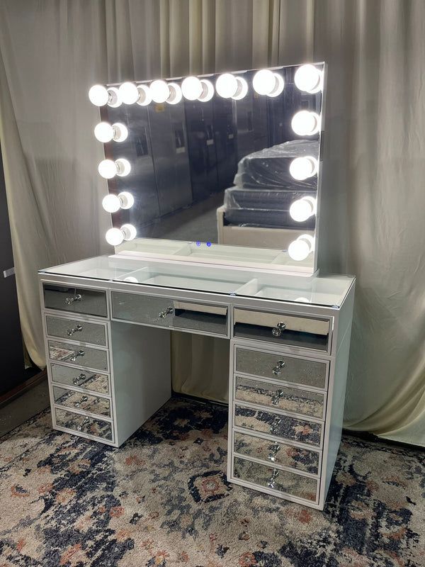 Hollywood Vanity W/Bluetooth Speakers and Charging Ports Brand New In Box In White ONLY $499
