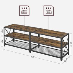 NEW Wooden/Black Industrial Rustic Style TV Stand