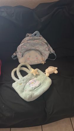 Cinnamon roll, mini backpack, purse, and coin all imperfect condition