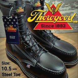 New THOROGOOD American Heritage 8” Midnight Series Steel Toe Moc Toe Work Boots Botas Size: 10.5 Wide 