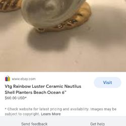 VINTAGE OPALESCENCE CERAMIC NAUTILUS SHELL VASE 6" T