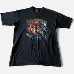 Vintage 1989 Harley Davidson T-Shirt The Lone Wolf Very Rare Tee Size XL Black