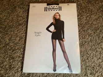 Wolford Angie tights, spiral shaped net design, color black, size: M