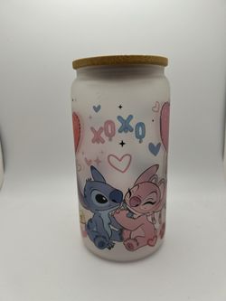 Stitch & Angel Valentines Day Glass Tumbler