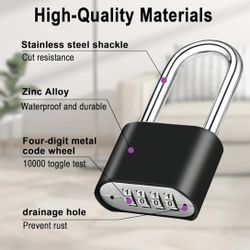 4-Digit Heavy Duty Combo Lock, Combination Padlock Outdoor Waterproof Gate Locks for Outdoor Fence, Locker, Sheds, Gym, Gate Hasps