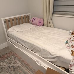 Kids Wood and White Twin Bed With Trundle