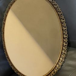 Vintage Gold Tone Metal Oval Vanity Tray