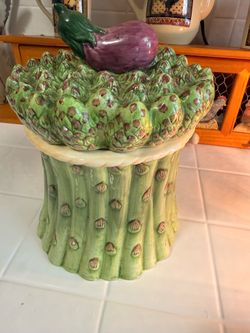 Vintage Asparagus & Eggplant Ceramic Kitchen Canister