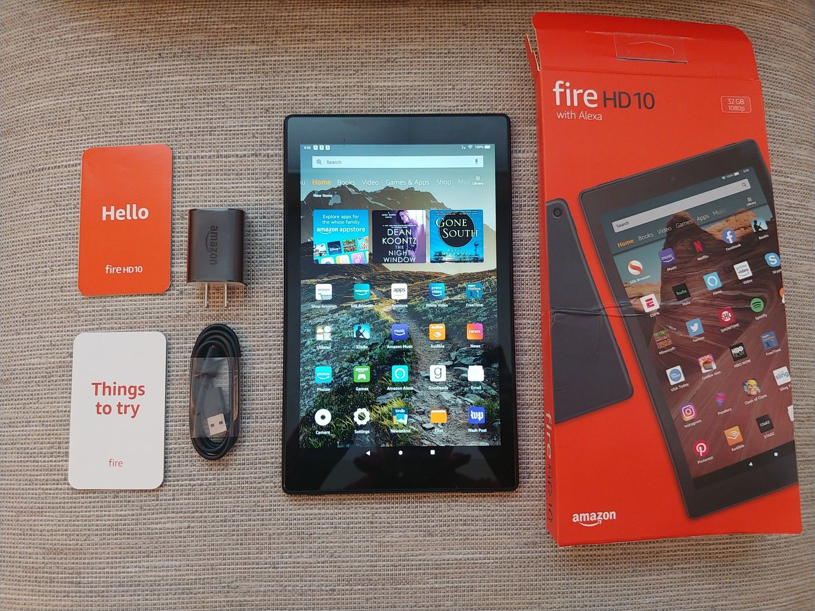 Amazon Kindle Fire HD 10 - 10.1" Tablet (9th Gen, 2019) 32GB, 1080p + Google Playstore + Usb C - Black ( New Open Box!)