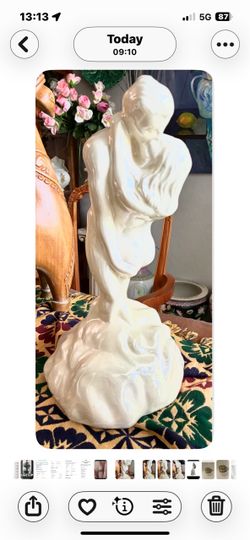 Vintage 1997 Studio Art Pottery Embracing Lovers Statue | White Glazed Ceramic Abstract Couple Sculpture 15"