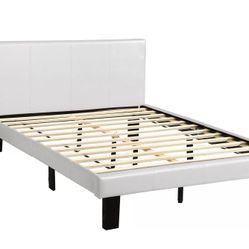 Brand New White Faux Leather Full Platform Bedframe