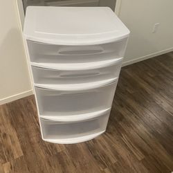 Sterilite 4 drawer plastic dresser  36 1/2” tall 22 1/8” wide 19 1/4” deep