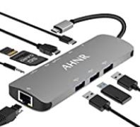 USB-C Hub with HDMI, Gigabit Ethernet, 3x USB 3.0, SD & TF, 3.5mm Audio/Mic 2in1, Type-C Charge