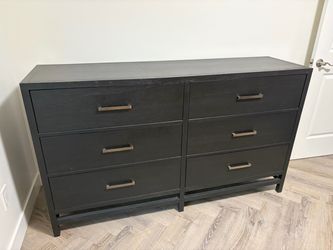 Black 6-Drawer Wood Dresser with Gold Handles