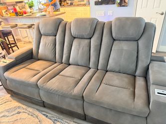 Gray Leather Power Recliner Sofa
