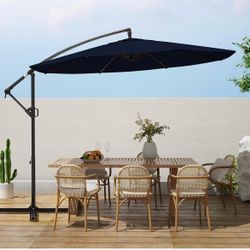 10ft Patio Umbrellas Offset Outdoor Umbrella Cantilever Hanging Umbrellas w/Infinite Tilt, Fade Resistant Waterproof RECYCLED FABRIC Canopy & Cross Ba