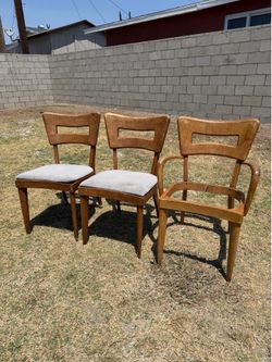 Heywood Wakefield Mid-Century Modern M154 “Dog Biscuit” Dining Chairs – Set of 3