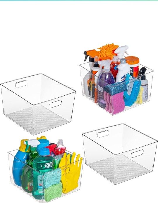 ClearSpace Clear Plastic Storage Bins – XL 4 Pack Perfect for Kitchen,Fridge, Pantry Organization, Cabinet Organizers