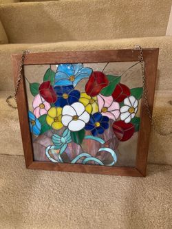vintage square stained glass panel