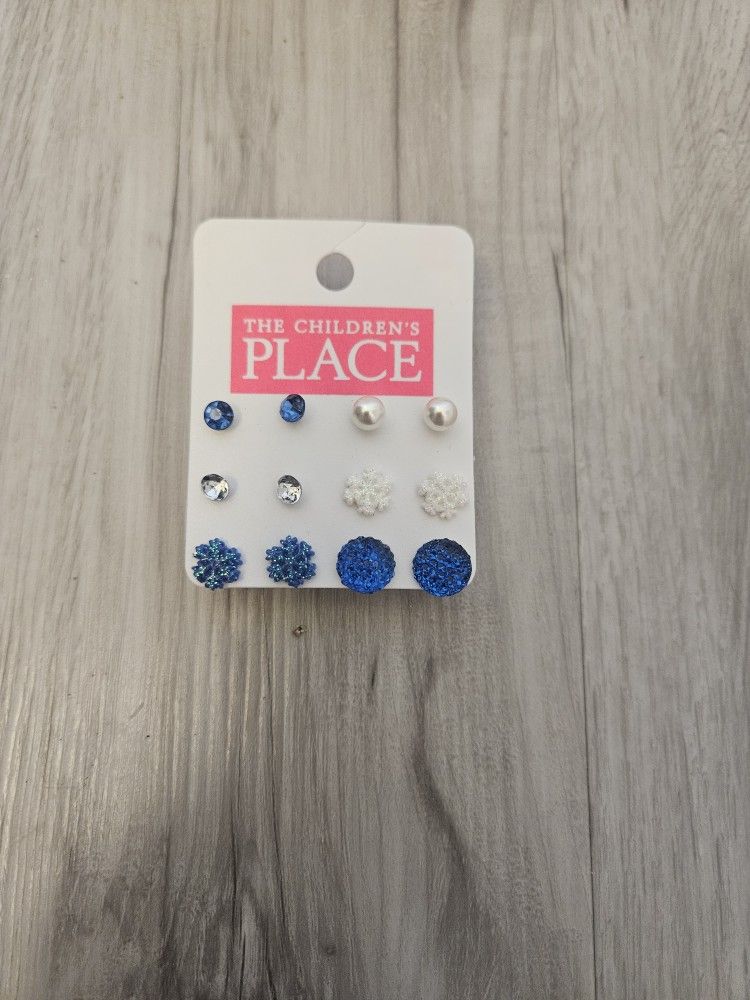 The Children’s Place Girls Stud Earring Set (6 Pairs) – Blue, White, Pearl – NWT