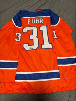 Fuhr Signed Oilers Hockey Jersey - Primetime and Wilder Cert