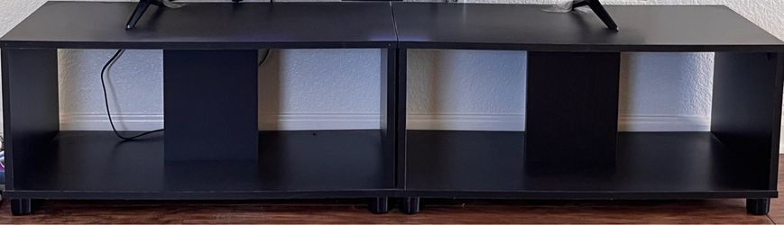 Black Low-Profile TV Stand with Open Shelves