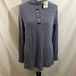 Northcrest “Coastal” Blue Ribbed Turtleneck - Womens L, NWT, Bust 20.5”