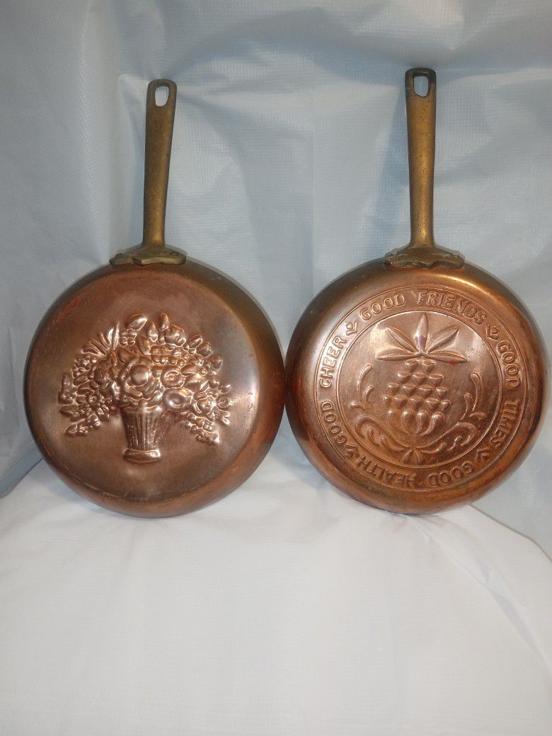 2 Vintage Copper Hanging Pans 